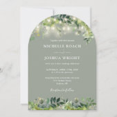Greenery Lights Monogram Sage Green Wedding Kaart (Voorkant)