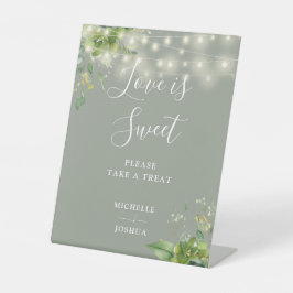Greenery Lights Sage Green Love Is Sweet Favors Reclamebord Met Voetstuk