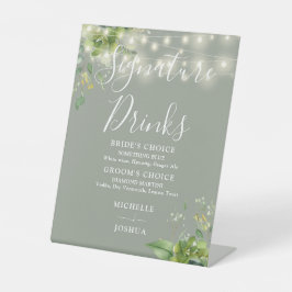 Greenery Lights Sage Green Signature Drinken Reclamebord Met Voetstuk