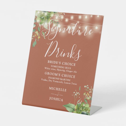 Greenery Lights Terracotta Signature Drinken Reclamebord Met Voetstuk (Voorkant)