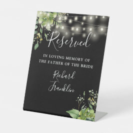 Greenery Lights Zwart Geheugen Gereserveerd Trouwe Reclamebord Met Voetstuk
