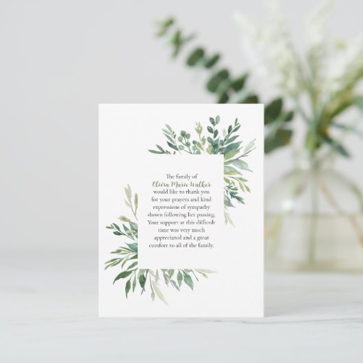 Greenery Lijst Funeral Script Dank u Noteer Kaart (Staand voorkant)