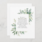 Greenery Lijst Funeral Script Dank u Noteer Kaart (Voorkant / Achterkant)