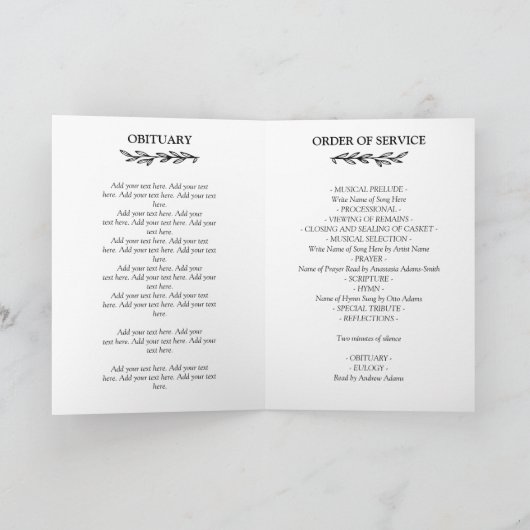 Greenery Lijst Oval Photo Funeral Programme Programma (Binnen)