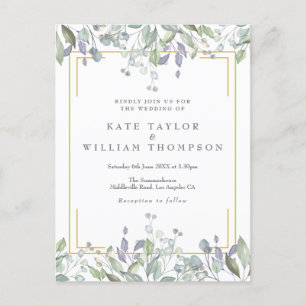 Greenery Lila Floral Gold Geometric Wedding Uitnodiging Briefkaart