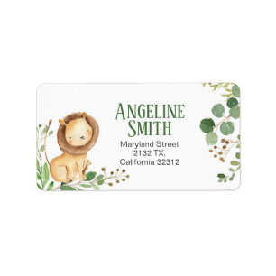 Greenery Lion Baby shower Adres label