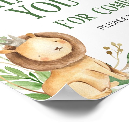 Greenery Lion Baby shower Dank u voor uw komst Poster (Hoek)