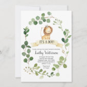Greenery Lion Baby shower Invitation Kaart (Voorkant)
