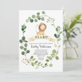 Greenery Lion Baby shower Invitation Kaart (Staand voorkant)