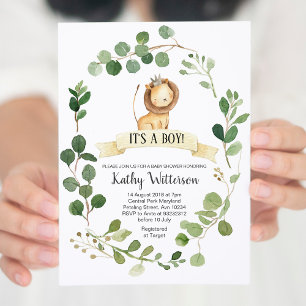 Greenery Lion Baby shower Invitation Kaart
