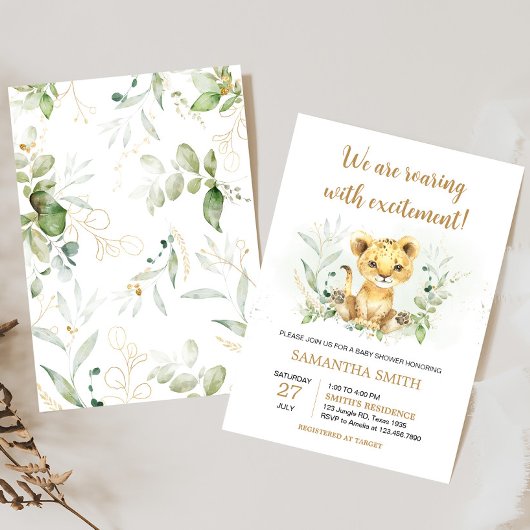 Greenery Lion Baby shower Kaart