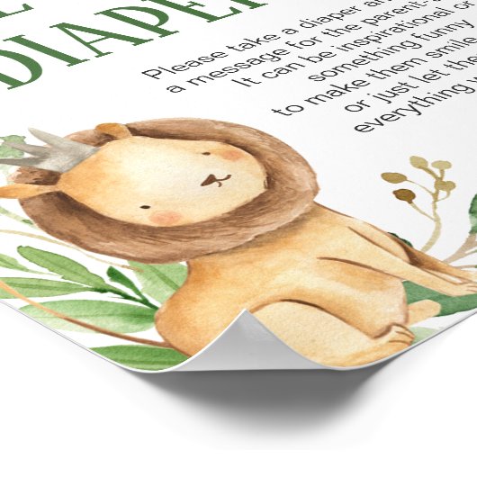 Greenery Lion Baby shower Night Diapers Sign Poster (Hoek)