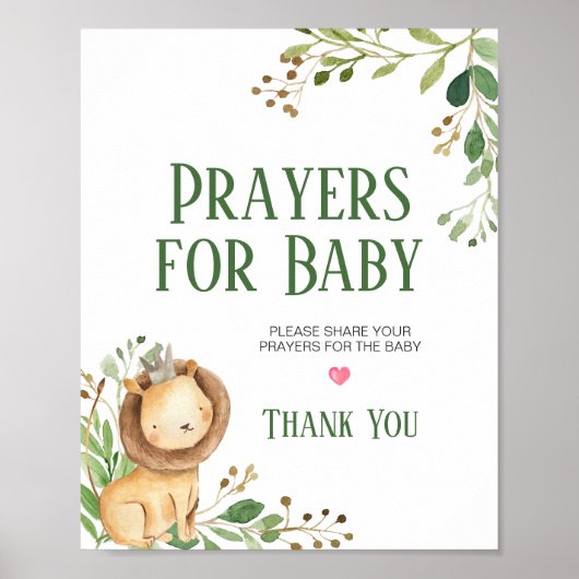 Greenery Lion Baby shower Prayers voor Baby Poster (Voorkant)