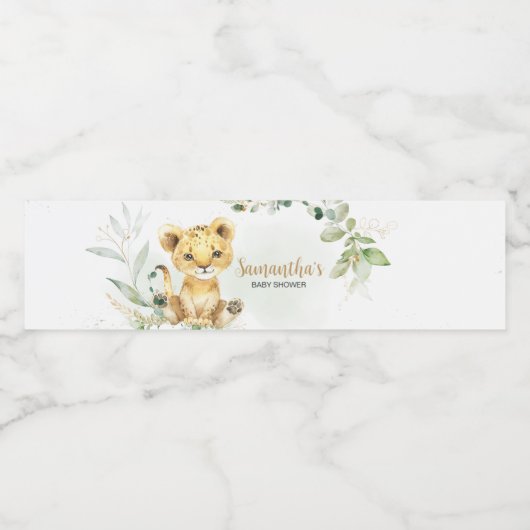 Greenery Lion Baby shower Waterfles Etiket (Enkel label)