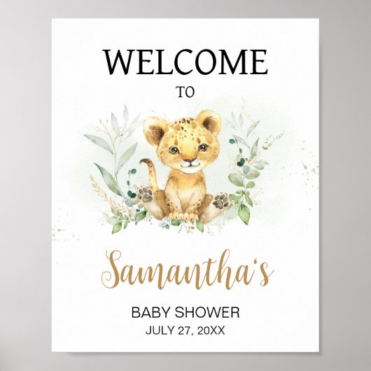 Greenery Lion Baby shower Welkom Poster (Voorkant)