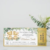 Greenery Lion Twins Boy Girl Baby shower Ticket Kaart (Staand voorkant)