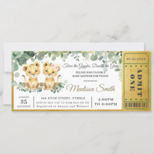 Greenery Lion Twins Boy Girl Baby shower Ticket Kaart