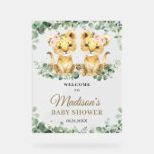 Greenery Lions Twin Girls Baby Shower Welcome Acryl Bord (Voorkant)
