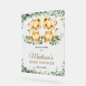 Greenery Lions Twin Girls Baby Shower Welcome Acryl Bord (Hoek)