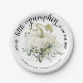 Greenery Little Pumpkin Herfst Baby shower Papieren Bordje (Voorkant)