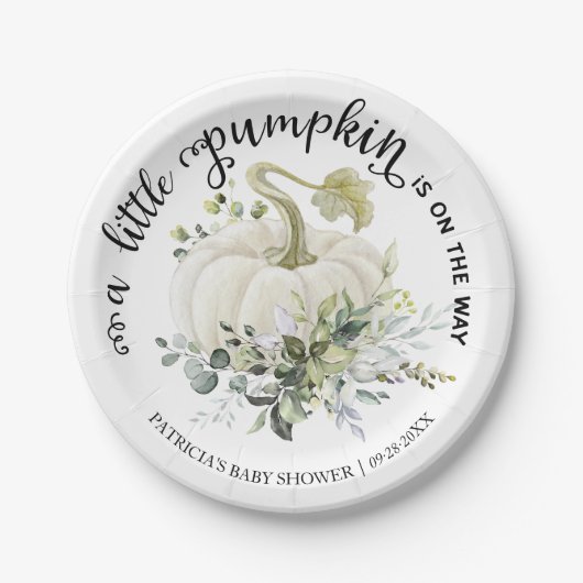 Greenery Little Pumpkin Herfst Baby shower Papieren Bordje (Voorkant)