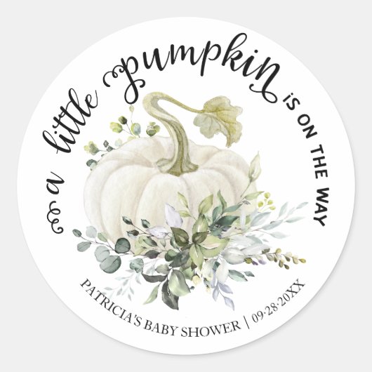 Greenery Little Pumpkin Herfst Baby shower Ronde Sticker (Voorkant)