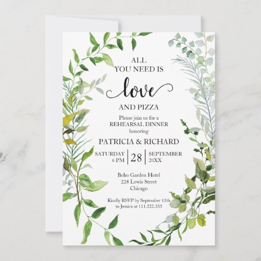 Greenery Love en Pizza repetitie diner Kaart (Voorkant)