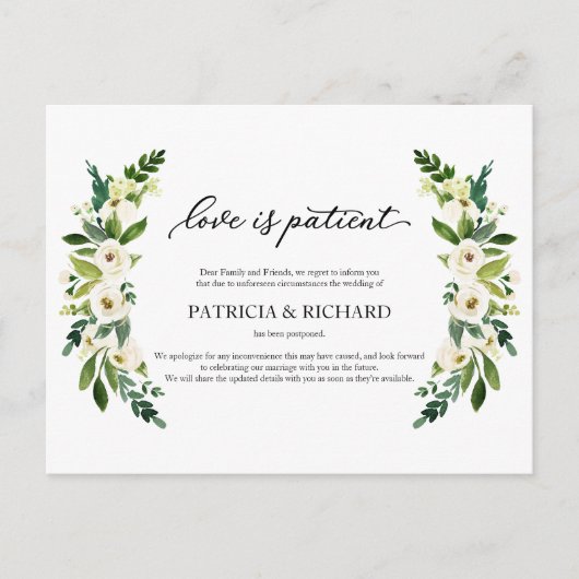 Greenery Love is het uitstellen van een bruiloft Briefkaart (Voorkant)