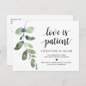Greenery, Love is Patient, Wedding Postponed Briefkaart (Voorkant / Achterkant)