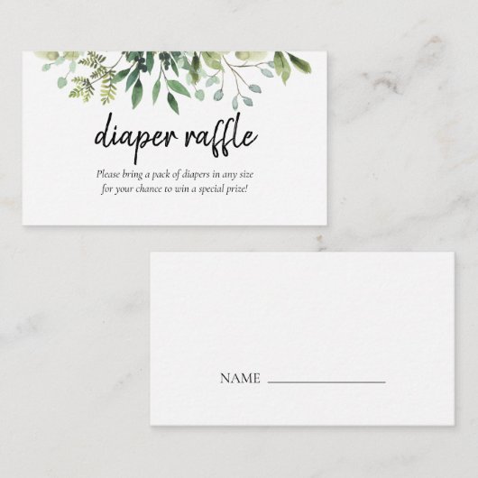 Greenery Luier loterij Baby shower Behuizing Informatiekaartje (Voorkant / Achterkant)