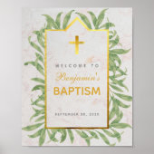 Greenery Marble Faux Gold Baptism Welkomstteken Poster (Voorkant)