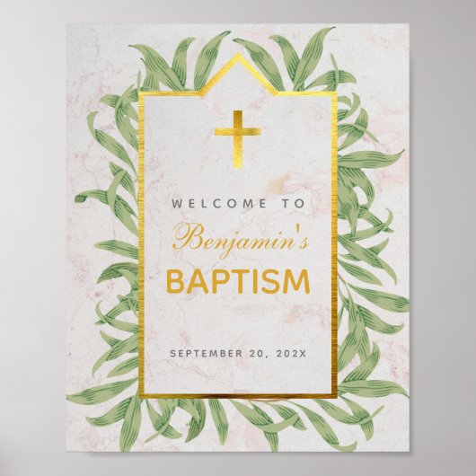 Greenery Marble Faux Gold Baptism Welkomstteken Poster (Voorkant)