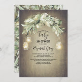 Greenery Mason Jar Lights Rustiek Baby shower Kaart (Voorkant / Achterkant)