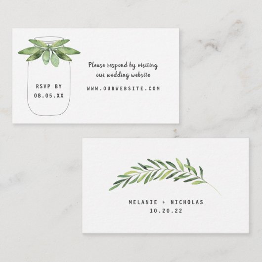 Greenery Mason Jar rsvp internetkaart Informatiekaartje (Voorkant / Achterkant)