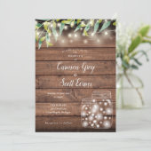 Greenery Mason Jar String Lights Wood Weddenschap Kaart (Staand voorkant)