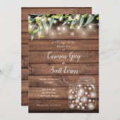 Greenery Mason Jar String Lights Wood Weddenschap Kaart (Voorkant / Achterkant)