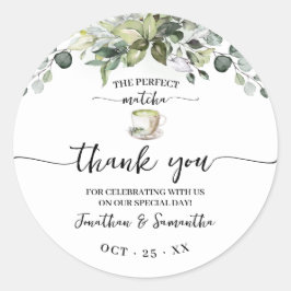 Greenery Matcha Thank You Bridal Shower Favor Ronde Sticker