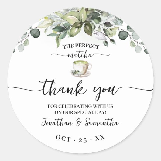 Greenery Matcha Thank You Bridal Shower Favor Ronde Sticker (Voorkant)