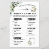 Greenery Matcha What is in Purse Shower Game Card Flyer (Voorkant)