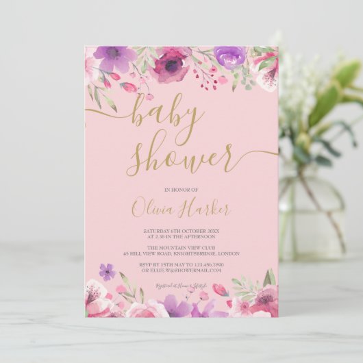 Greenery Meadow Bloemen Baby Meisje Douche / Sprin Kaart (Staand voorkant)