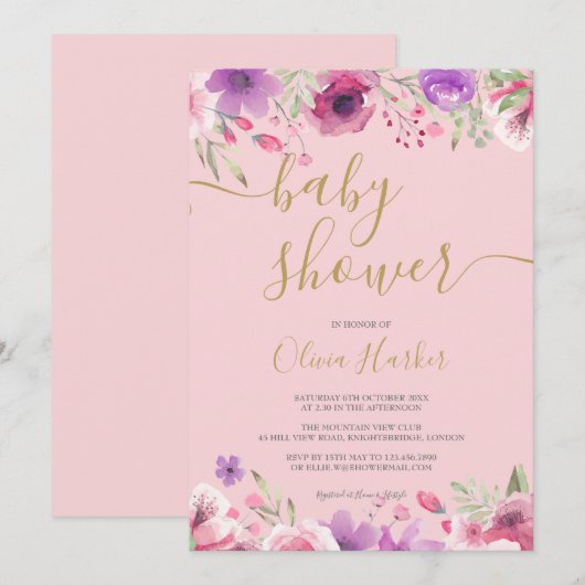 Greenery Meadow Bloemen Baby Meisje Douche / Sprin Kaart (Voorkant / Achterkant)