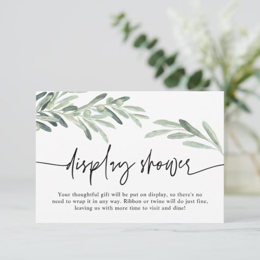 Greenery Mediterranean Olive Branch Display Shower Informatiekaartje (Staand voorkant)