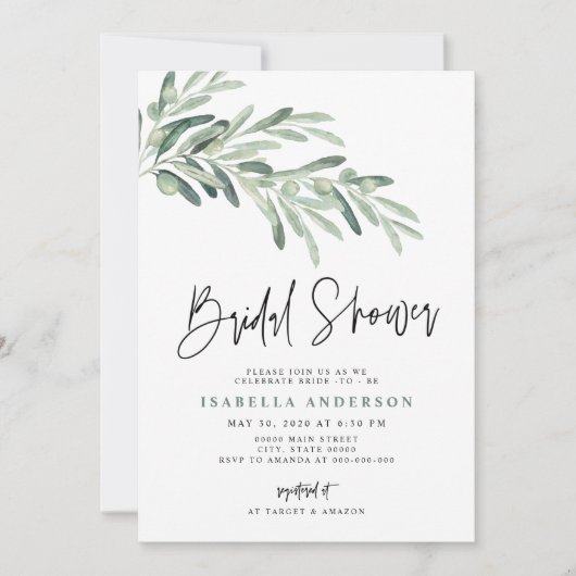 Greenery Mediterranean Olive Branch Vrijgezellenfe Kaart (Voorkant)