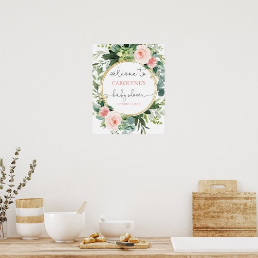 Greenery meisje roze baby shower welkomstbord poster (Keuken)