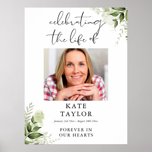 Greenery Memorial Celebration Of Life Photo Poster (Voorkant)