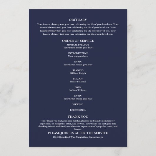 Greenery Memorial Funeral Navy Order Of Service  Programmakaart (Achterkant)