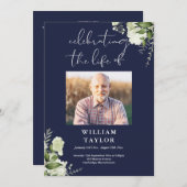 Greenery Memorial Funeral Navy Order Of Service  Programmakaart (Voorkant / Achterkant)