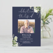 Greenery Memorial Funeral Navy Order Of Service  Programmakaart (Staand voorkant)