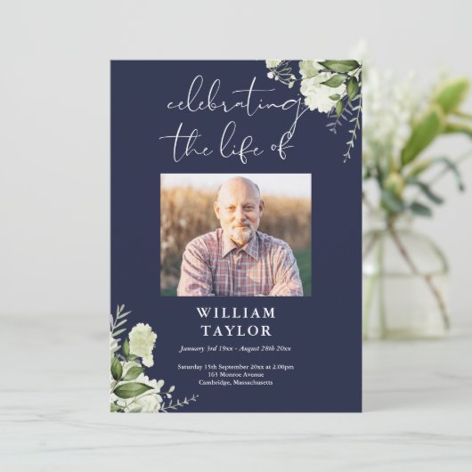 Greenery Memorial Funeral Navy Order Of Service  Programmakaart (Staand voorkant)