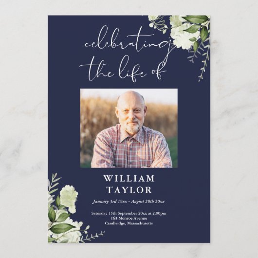 Greenery Memorial Funeral Navy Order Of Service  Programmakaart (Voorkant)